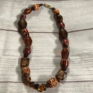 Chunky Vibrant Glass & Wooden Bead Necklace